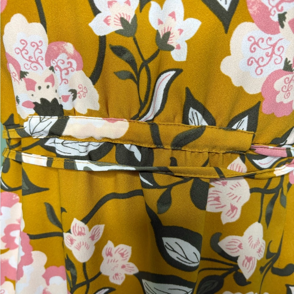 LOFT Mustard Floral Mini Dress Small Petite - Picture 3 of 9